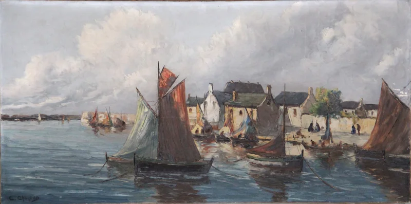 Bretoens havenzicht - Diversen › Schilderijen en prenten - €250.00 - Olieverf op doek
Gesigneerd Charpidès
100x50 cm
Zonder lijst
20e eeuw