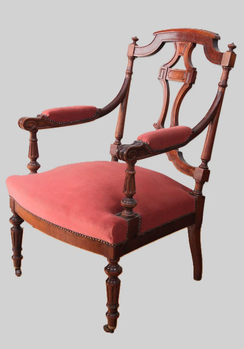 Edwardian armzetel - Meubel › Zitmeubels - Edwardian armzetel met open rug, in mahoniehout.
55cm diep, 60cm breed.
Ca 1930

€